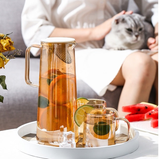Locaupin 1800mL150ā Heat-resistant Borosilicate Glass Bottle Pitcher ,Glass Cups Hot Cold Water Juice Beverage Carafe
