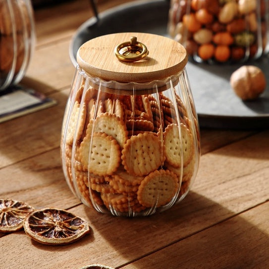 Locaupin Borosilicate Glass Storage Jars ,Clear Glass Food Storage Containers with Airtight Wood Lid Kitchen Canisters