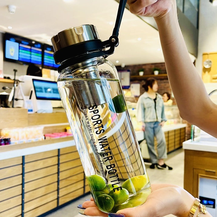 Locaupin -20~150℃ Borosilicate BPA Glass Tea Bottle Cups-With Tea Filter ,Tea Filter Cup, Portable Glass Water Bottle