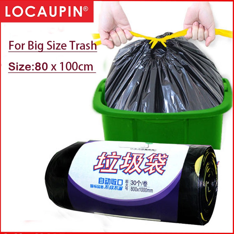 Locaupin 80x100cm Big Size Garbage Bags Kitchen Garbage Bags office With Rope Bin Bags Trashs Garbage Bags (30pcs)