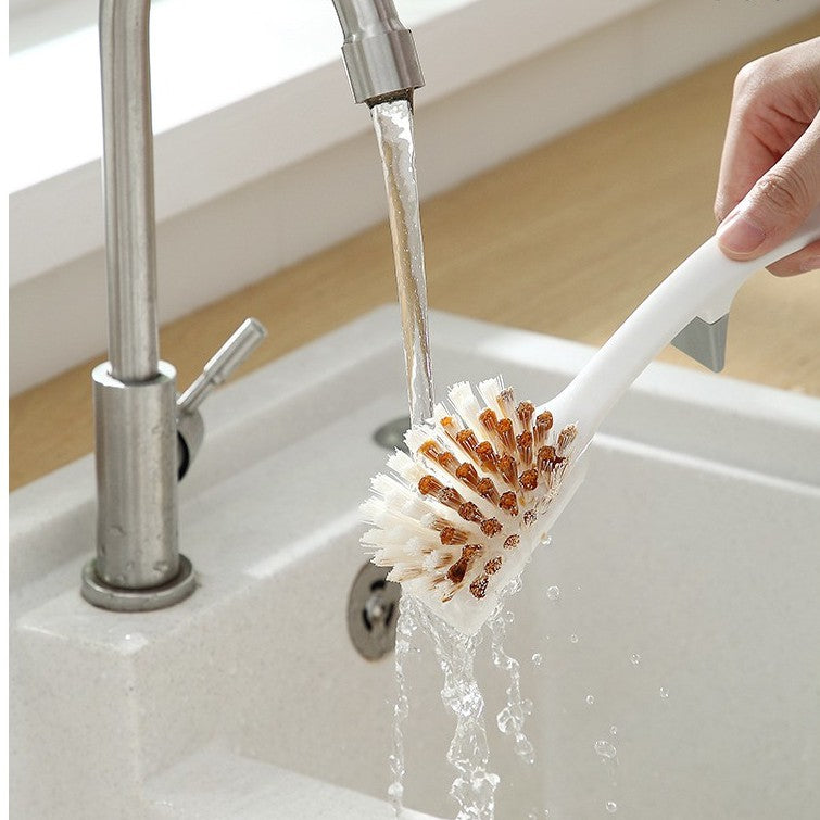 Locaupin Kitchen Brush Sink Bathroom Brushes with Scraper Tip Comfortable Grip Bristles for Pot Pan Cast Dishes Cleaning