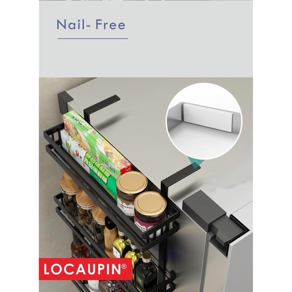 Locaupin 2/3Tier Fridge Organizer Spice Rack with Paper Towel Holder with Hooks Refrigerator Shelf in Kitchen