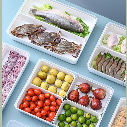Locaupin Food Storage Containers Stackable Refrigerator Organizer Bins with Lids with Removable Compartment Basket