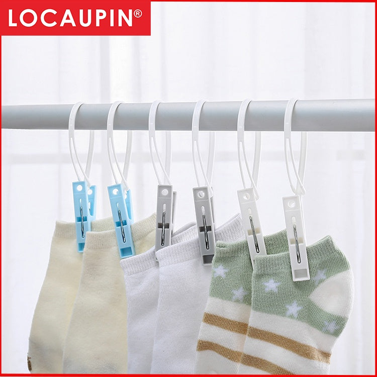 Locaupin Clothespins 12 Pack White Color ClothesPins with Plastic Rope for Clothesline Drying Clothing Clips