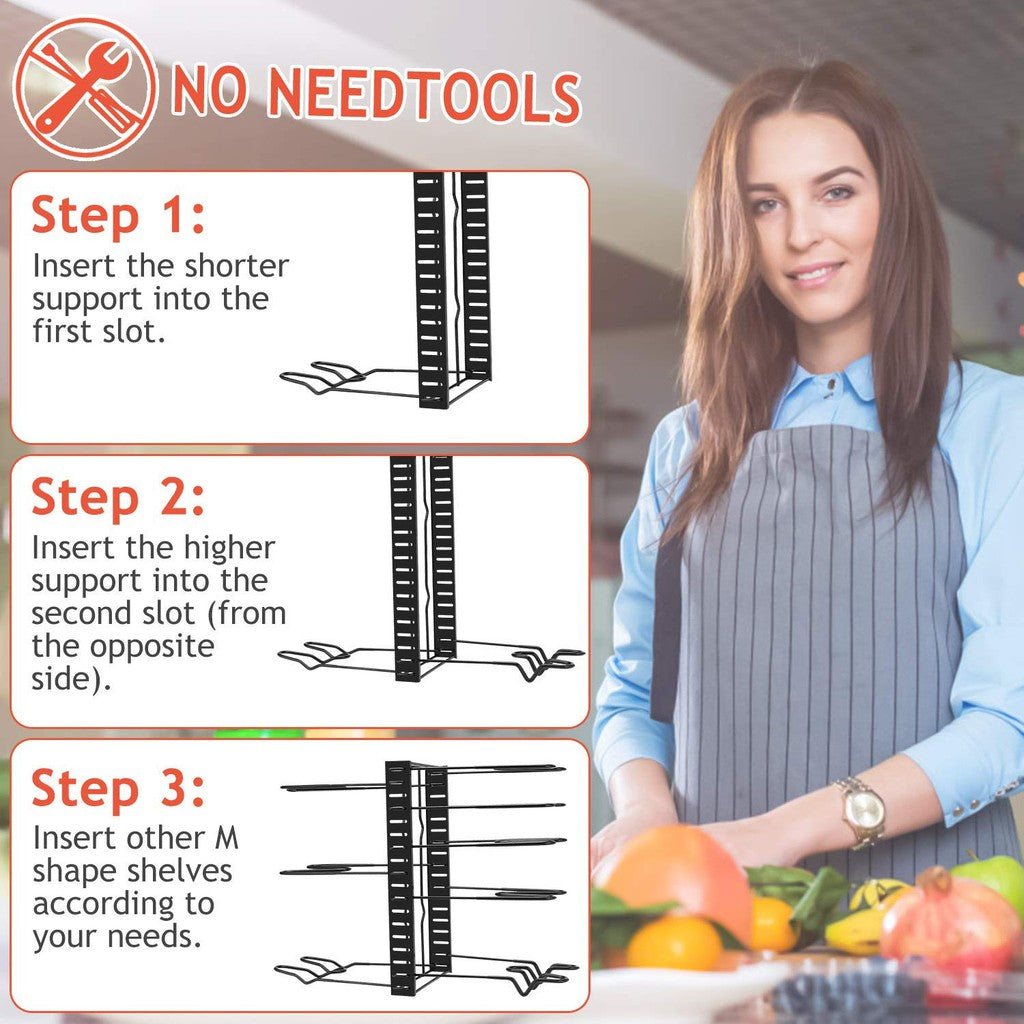 Locaupin Pots and Pans Organizer Pot Rack Organizer Adjustable 8 Tiers Pan Rack for Kitchen Counter Cabinet