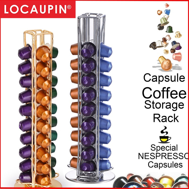 Locaupin Nespresso Coffee Capsule Metal Rack Holder Carousel ,360-degree Rotation,40 Capsule Capacity