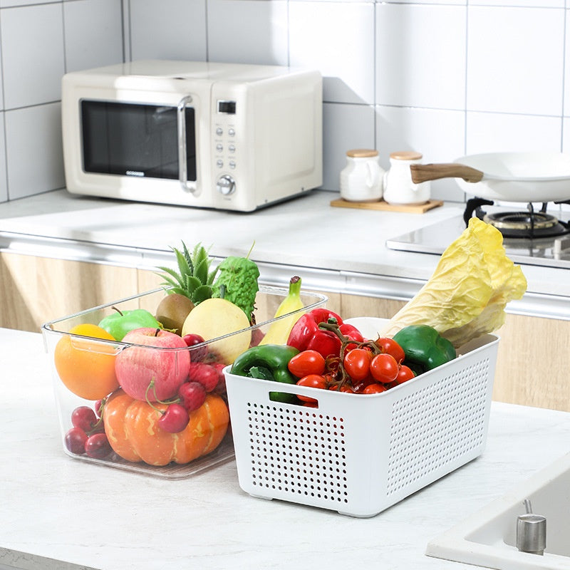 Locaupin Food Storage Containers Stackable Refrigerator Organizer Bins Baskets with Lids and Removable Drain Basket