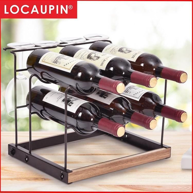 Locaupin Wine Rack 6 Bottles,Countertop Wine Bottles Holder Racks,Wine Storage Organizer,with 4 Wine Glass Drying Rack