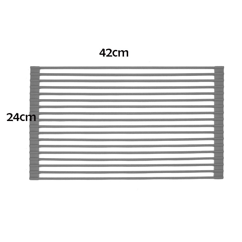 Locaupin Kitchen Large Roll Up Dish Drying Rack - Heavy Duty Silicone Wrapped Steel Rods Over Sink Dish Drying Rack