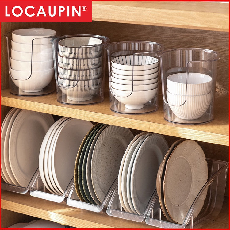 Locaupin Dinnerware Bowl Plate Holder Plastic Dish Storage Display Shelf Tableware Rack Kitchen Organizer