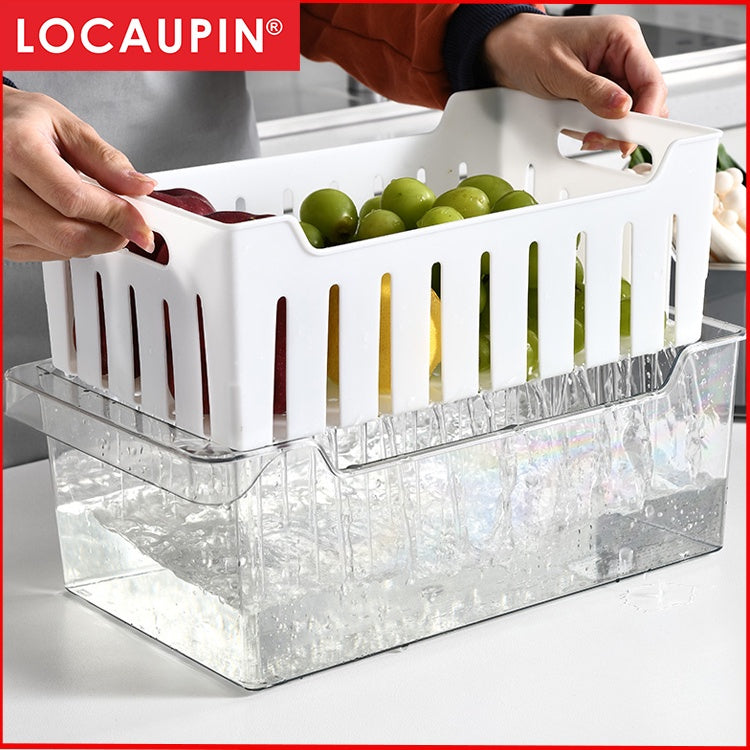 Locaupin Plastic Refrigerator Organizer Bins Fridge Organizers Storage with Removable Compartment Basket with Handle