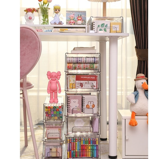 Locaupin Desk Organizer,Stackable Organizer Drawers, Clear Desk Storage Box,Stacking Desktop Organizer for Office &Home