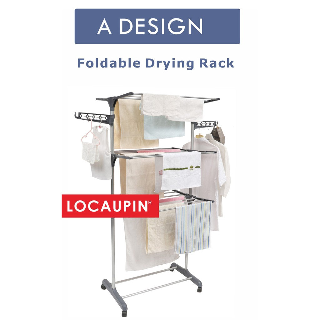 Locaupin 3 Tier Grey Color Foldable Drying Rack Clothes Rack Clothes Wardrobe Hanger Rack