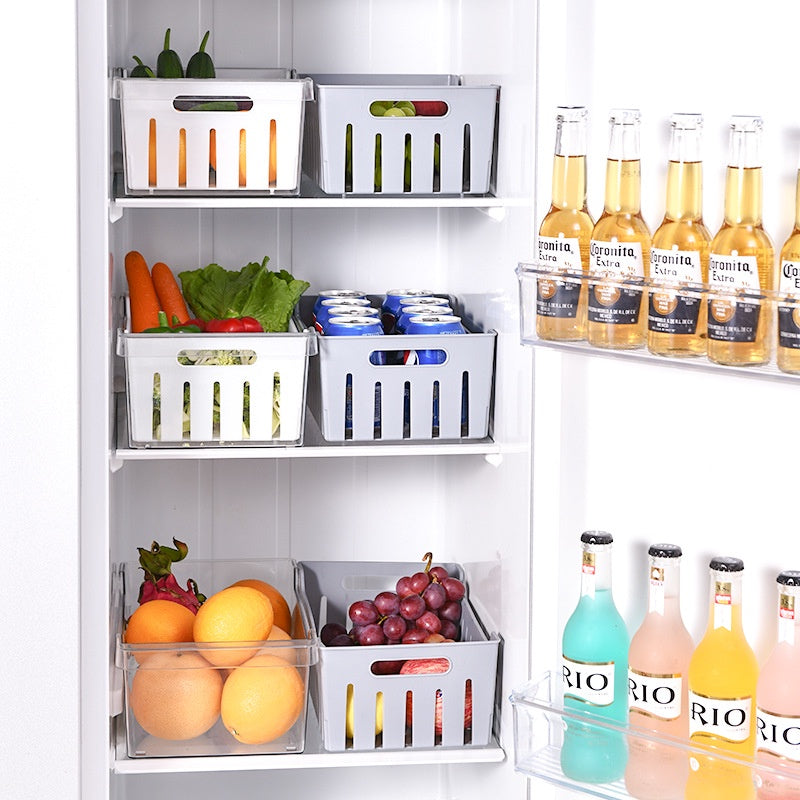 Locaupin Plastic Refrigerator Organizer Bins Fridge Organizers Storage with Removable Compartment Basket with Handle