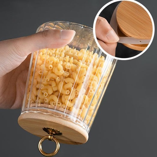 Locaupin Borosilicate Glass Storage Jars ,Clear Glass Food Storage Containers with Airtight Wood Lid Kitchen Canisters