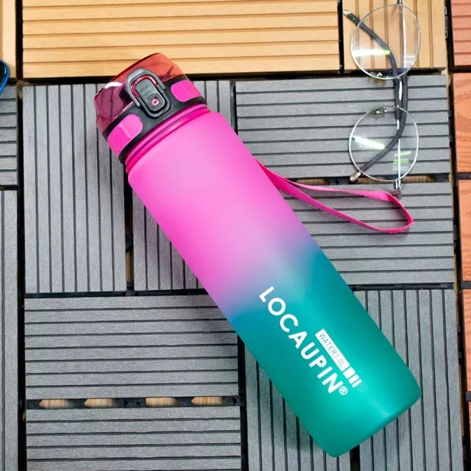 Locaupin Gradient Frosted Fitness Sports Water Bottle Snap Design Lid For Student to Outdoor Running Cycling Gym Workout