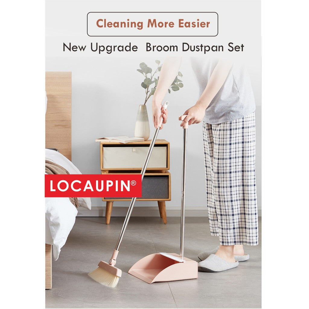 Locaupin Home Kitchen office Floor Broom Dustpan Set Outdoor Broom Set Self-Cleaning Dustpan Teeth Sweeping Tools