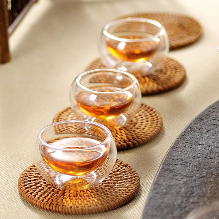 Locaupin Heat-Resistant Borosilicate Glass Double Wall Cups Below Mugs Tea Cups Hot Tea Fancy Tea Cups Set of 6