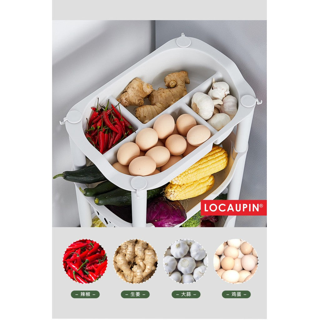 Locaupin 4Tier Kitchen Storage Trolley with Wheels Plastic Fruit Vegetable Rack for Bathroom Multifunction Organizer