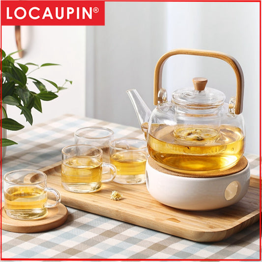 Locaupin -20 to150℃ Borosilicate Glass Teapot Teabloom Stovetop Microwave Safe High Temperature Tea Cups with Filter