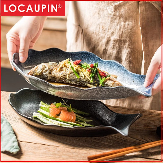 Locaupin Fish Plates Dinner Plates Ceramic Plate Family Dinner Plate Dinnerware Serving Dishes Tableware