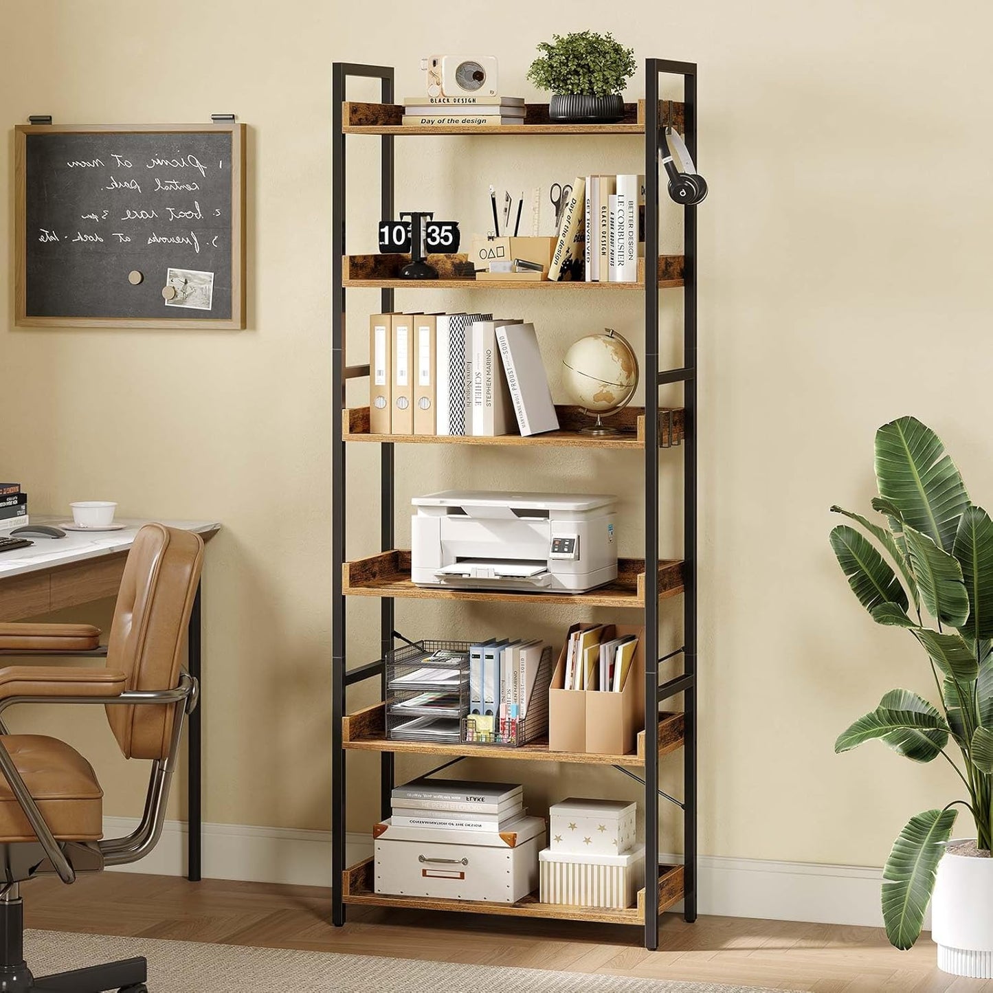 Locaupin Bookshelf 5 Tier – Industrial Vintage Metal Bookcase,Display Standing Shelf