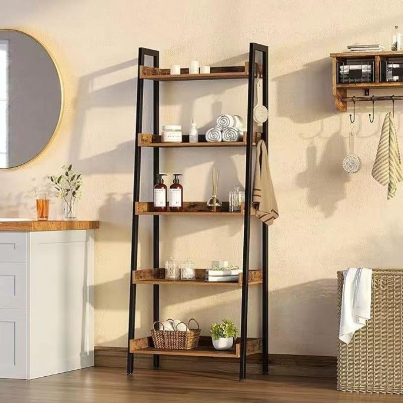 Locaupin Bookshelf 5 Tier – Industrial Vintage Metal Bookcase,Display Standing Shelf