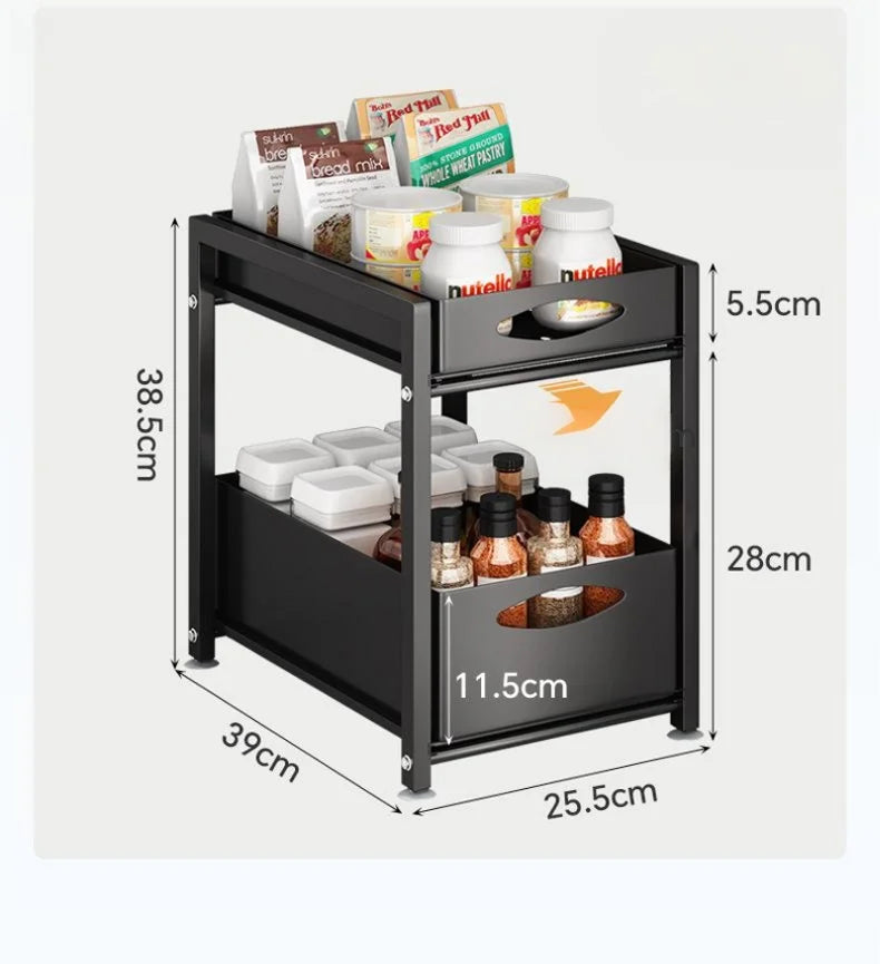 Locaupin 2-Tier Sliding Drawer Organizer Rack | Under Sink Organizer | Space-Saving Storage