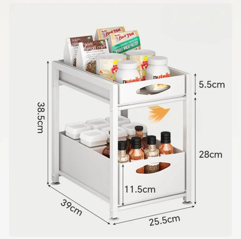 Locaupin 2-Tier Sliding Drawer Organizer Rack | Under Sink Organizer | Space-Saving Storage