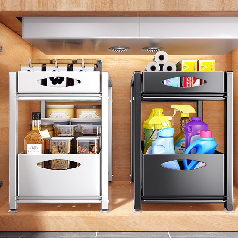 Locaupin 2-Tier Sliding Drawer Organizer Rack | Under Sink Organizer | Space-Saving Storage