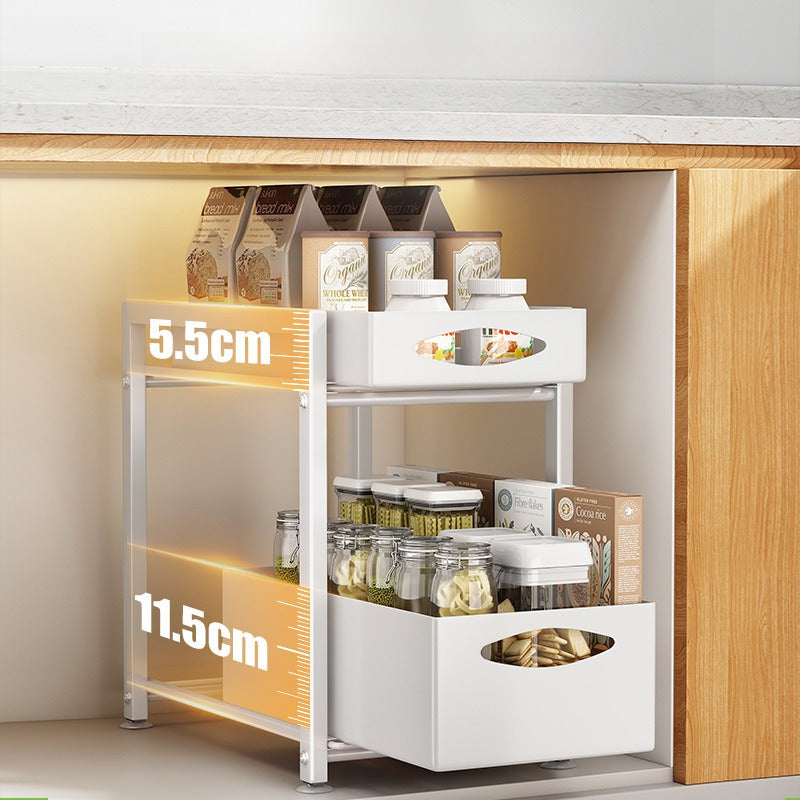 Locaupin 2-Tier Sliding Drawer Organizer Rack | Under Sink Organizer | Space-Saving Storage