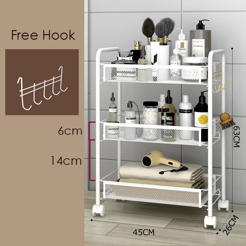 Locaupin Mesh Wire Rolling Cart, Kitchen Storage Utility Cart, Multifunction Basket Stand for Bathroom, Full Metal Storage Art Trolley Carts