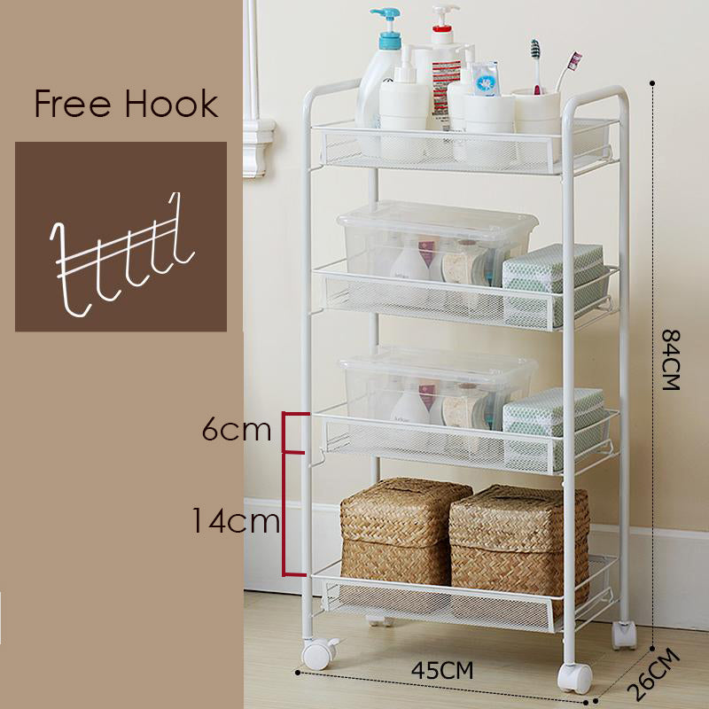 Locaupin Mesh Wire Rolling Cart, Kitchen Storage Utility Cart, Multifunction Basket Stand for Bathroom, Full Metal Storage Art Trolley Carts