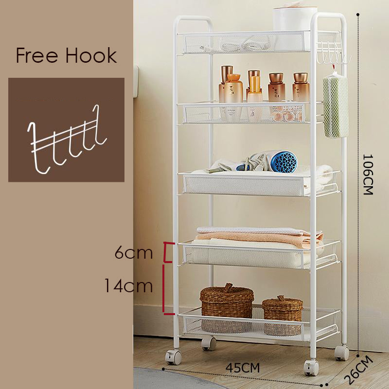 Locaupin Mesh Wire Rolling Cart, Kitchen Storage Utility Cart, Multifunction Basket Stand for Bathroom, Full Metal Storage Art Trolley Carts