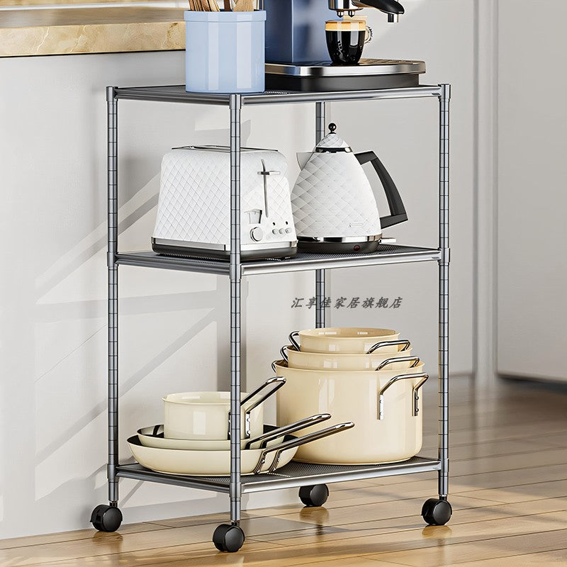 Locaupin Storage Shelf with Wheels-Adjustable 4 Tier Mesh Wire Shelving Unit, Standing Storage Rack, Organizer Shelves