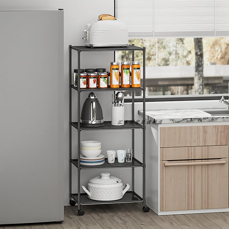 Locaupin Storage Shelf with Wheels-Adjustable 4 Tier Mesh Wire Shelving Unit, Standing Storage Rack, Organizer Shelves