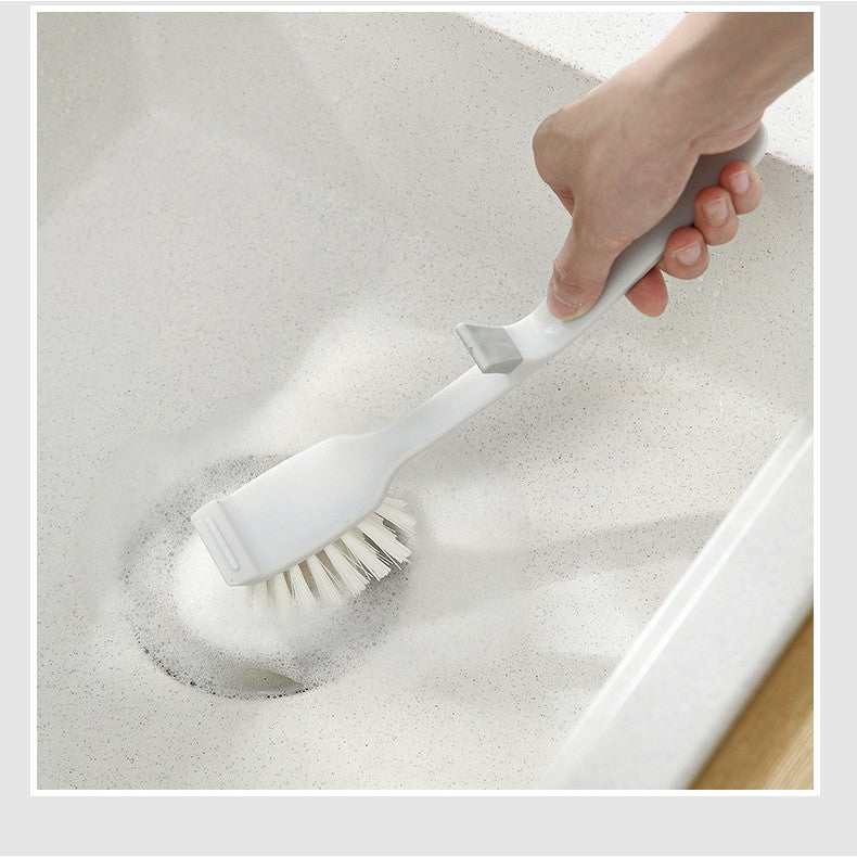 Locaupin Kitchen Brush Sink Bathroom Brushes with Scraper Tip Comfortable Grip Bristles for Pot Pan Cast Dishes Cleaning