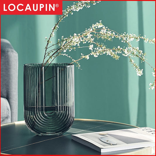 Locaupin Home Vase Flower Arrangement Optic Color Glass Vases with Golden Rim Decor for Dining Living Room Wedding Gift