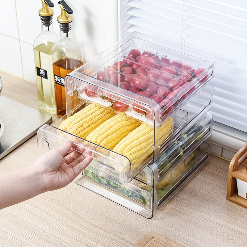 Locaupin Drawer Stackable Kitchen Pantry Cabinet, Refrigerator, Freezer Food Storage Box with Handles, Food Container