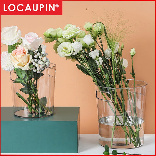 Locaupin Transparent Ice Bucket Holder for Indoor and Outdoor, Multi-purpose Storage,Office Home Trash Can With Handle