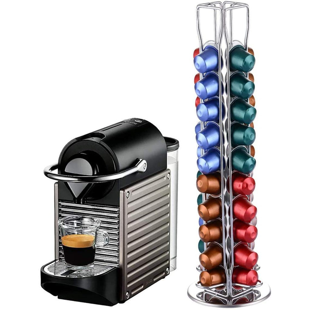 Locaupin Nespresso Coffee Capsule Metal Rack Holder Carousel ,360-degree Rotation,40 Capsule Capacity