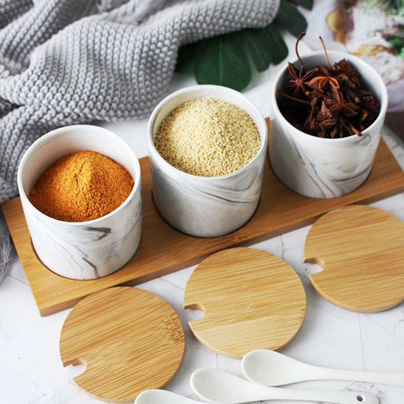 Locaupin Kitchen Ceramic Spice Jar Set Seasoning Dispensers