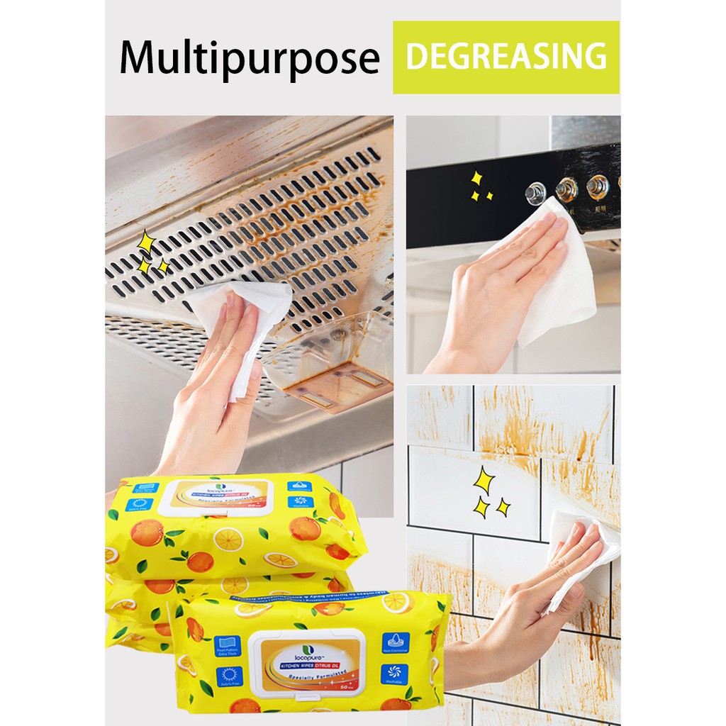 Locaupin 50pcs Kitchen Degreasing Wipes Kitchen Cleaning Multi Purpose Scented Wipes