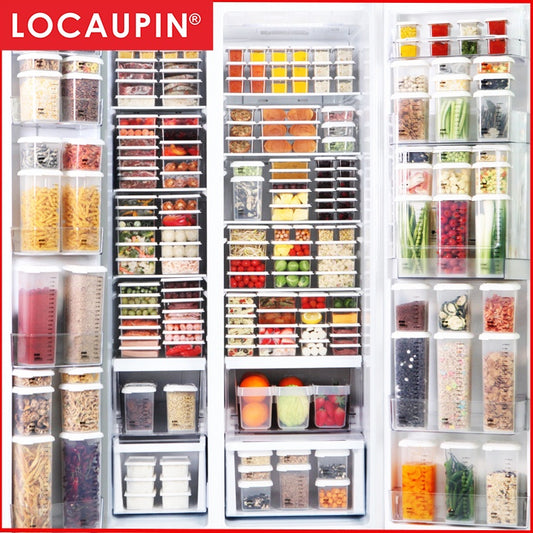 Locaupin  Food Storage  Containers, Stackable Refrigerator Freezer Organizer Fresh Keeper Container with Vented Lids