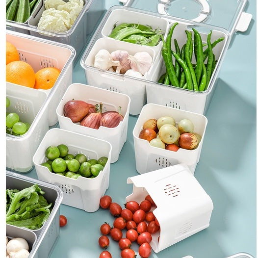 Locaupin Food Storage Containers Stackable Refrigerator Organizer Bins with Lids with Removable Compartment Basket