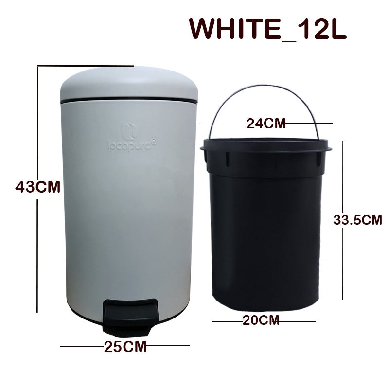 Locaupin 20L 30L Metal Hands Free Foot Pedal Type Trash Can Silent Close Lid Waste Basket Garbage Bin with Inner Bucket