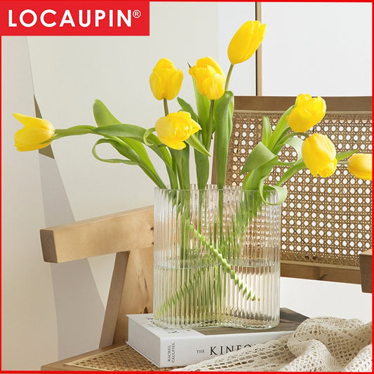 Locaupin Home Vase Flower Arrangement Optic Color Glass Vases with Golden Rim Decor for Dining Living Room Wedding Gift
