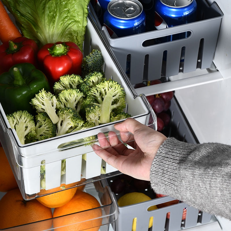 Locaupin Plastic Refrigerator Organizer Bins Fridge Organizers Storage with Removable Compartment Basket with Handle