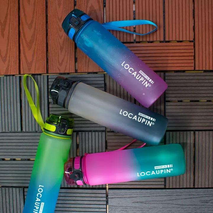 Locaupin Gradient Frosted Fitness Sports Water Bottle Snap Design Lid For Student to Outdoor Running Cycling Gym Workout