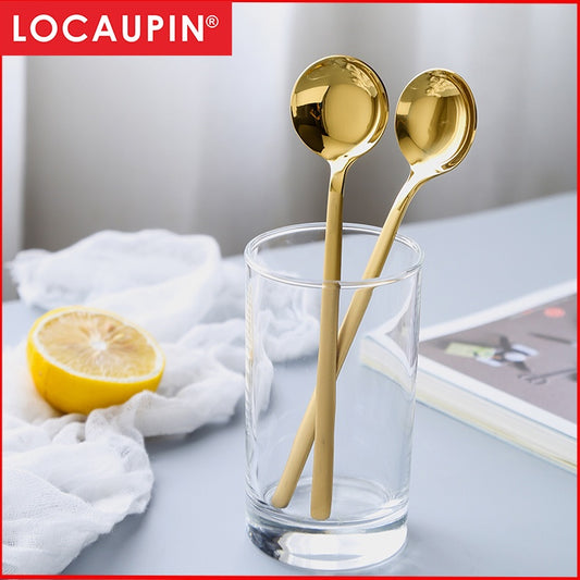 Locaupin Stainless Steel Gold Leaf Coffee Spoon Creative Tableware Dessert Spoons, Teaspoon